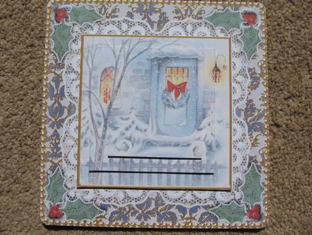 Christmas Door Damask Lace Square Card Front by Kerry West