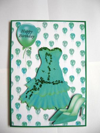 Green Party Dress Quick Card Front with Decoupage by Kerry West
