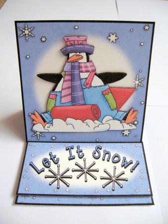 Penguin & Snowflakes 5 Minute Easel Card by Kerry West