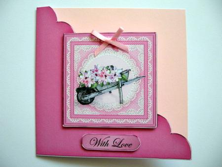 Flower Filled Wheelbarrow Cut and Fold Card Corner Card by Kerry West