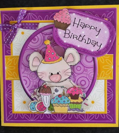 Birthday Mouse Square Card Topper by Keryl Horwath