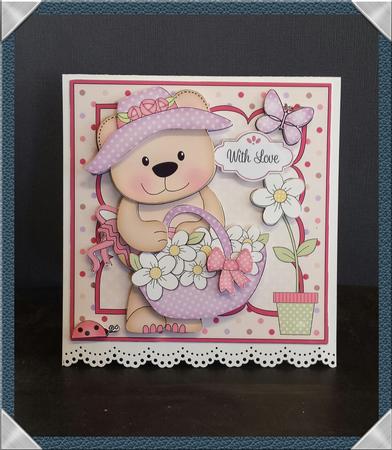 8 x 8 3D Livvy Bear's Flower Basket Mini Kit 3D Decoupage by Keryl Horwath