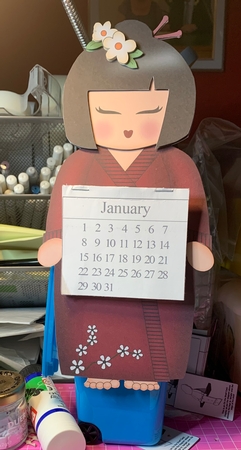 3D On the Shelf Everlasting Calendar Kit - Japenese Kokeshi Doll Aika by kim chappell