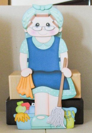 3D On the Shelf Card Kit - Older Lady Cleaner Imogen is making everything Spick and Span by kim chappell