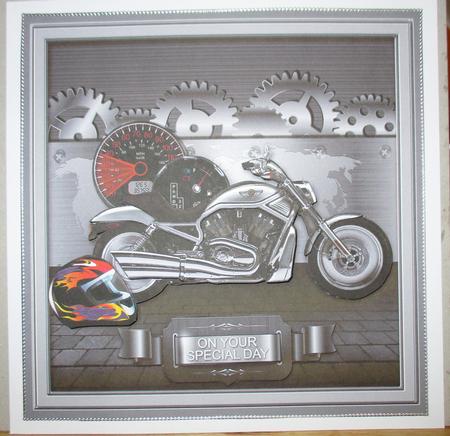 Silver Motorbike with Helmet 8in x 8in Decoupage Mini Kit by kim chappell