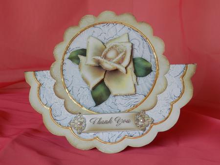 Cream Silver Rose Thank You - Scallop Edge Wobble Card by Kim Plasket-Sweeney