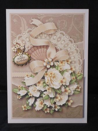 White Roses on a Lace Fan Corner Stacker by KiJu KiJu