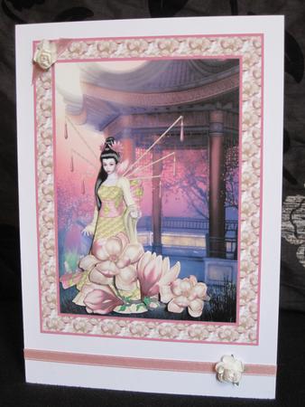 Japanese Beauty and Magnolias Card Front with Decoupage by KiJu KiJu