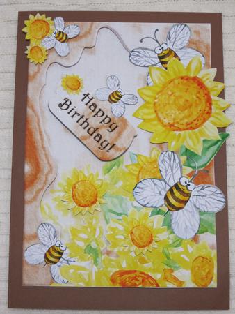 Sunflowers and Honey Bees Around a Wood Frame by KiJu KiJu