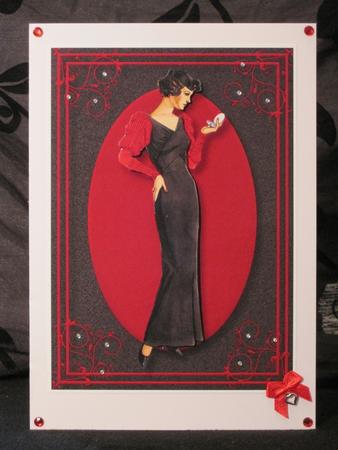 Elegant Lady in Black and Red Card Front by KiJu KiJu