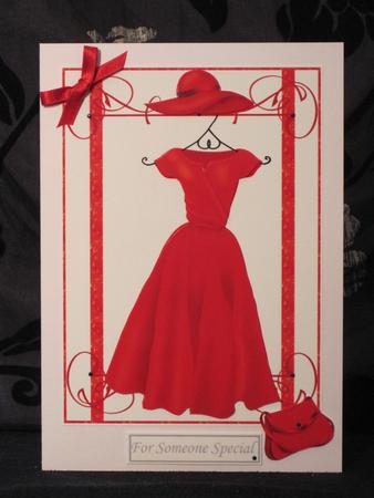 The Red Dress ~ Fashion Decoupage Card Front by KiJu KiJu