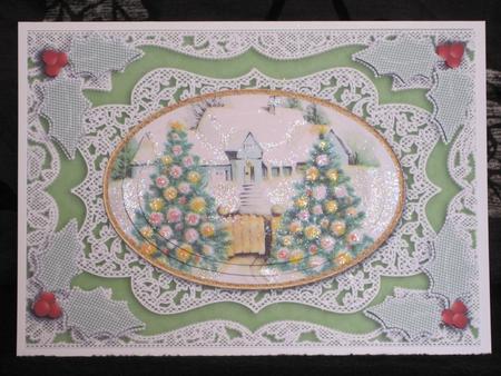 Christmas Gate Trees A5 Lace Card Front Step by Step by KiJu KiJu