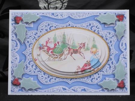 Christmas Sleigh A5 Lace Oval Card Front Step by Step by KiJu KiJu
