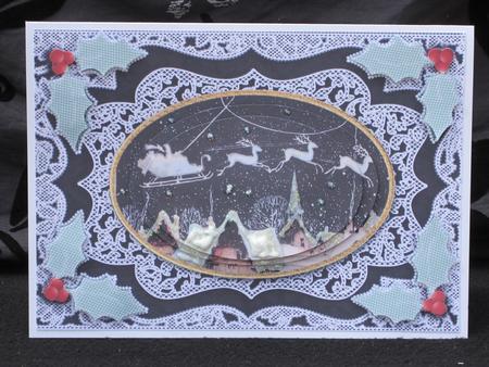 Christmas Skies A5 Lace Oval Card Front Step by Step by KiJu KiJu