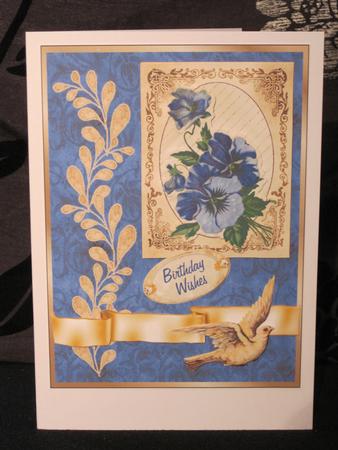 Blue Pansies and Faded Papers - Card Front with Decoupage by KiJu KiJu