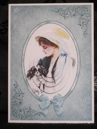 Victorian Beauty with Dog in Oval Frame Card Front by KiJu KiJu