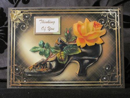 Black Boot with Yellow Rose Card Front by KiJu KiJu