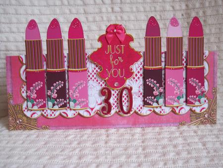 Pink Lipstick Set Large Dl Over the Edge Decoupage Card Kit by KiJu KiJu