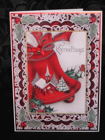 Christmas Greeting Bell A5 Lace Card Front Side Step Stacker by KiJu KiJu