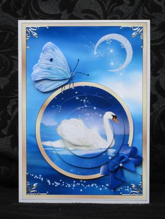 Moonlight Swan - Card Front with Decoupage and Pyramage by KiJu KiJu