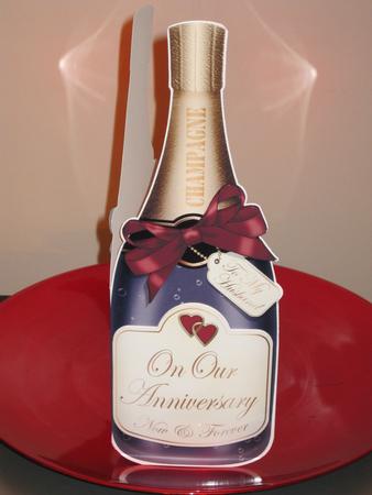 Large Dl Husband Anniversary Champagne Bottle Shaped Card by KiJu KiJu