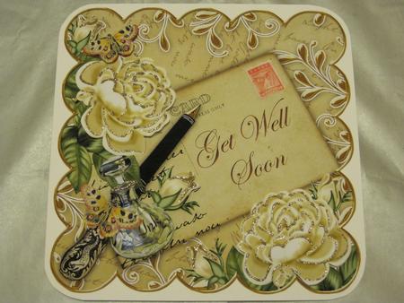 Cream Roses Get Well Soon Scallop 8in Decoupage Topper by KiJu KiJu