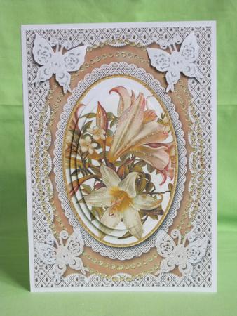 White Lillies A5 Butterfly Lace Card Front by KiJu KiJu