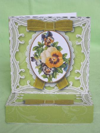 Green Pansies Mini Lace Card and Matching Envelope Sheet by KiJu KiJu