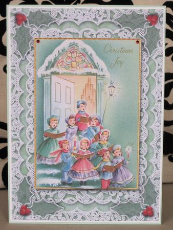 Carol Singers Joy A5 Lace Card Front Side Step Stacker by KiJu KiJu