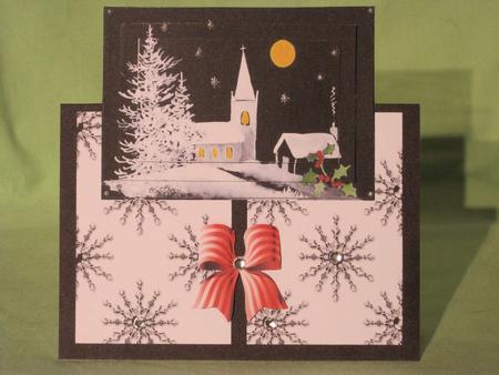 Black and White Christmas Church Over the Edge Card by KiJu KiJu
