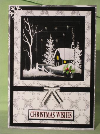 Black and White Winter House Pyramid Card Front by KiJu KiJu