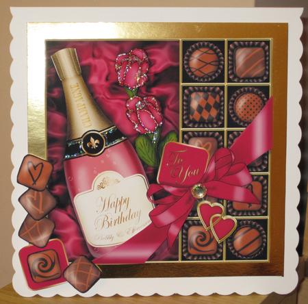 Birthday Champers Chocs N Roses Quick Card 3D Decoupage by KiJu KiJu
