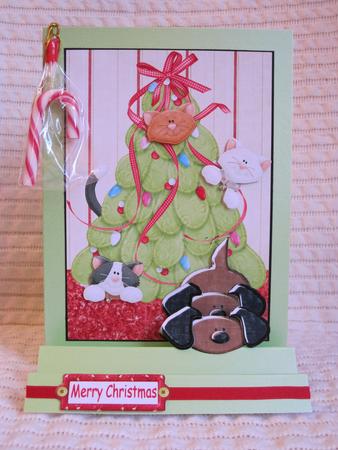 Who's Peeking from the Christmas Tree Decoupage Card by KiJu KiJu