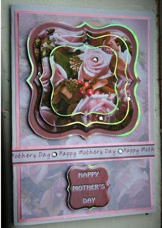 Pink Rose Bracket Pyramid Mother or Thank Card by Kim McKelvie -   Scrapdragon