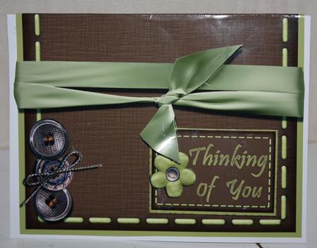 Stitched Brown Button and Bow Card by Kim McKelvie -   Scrapdragon