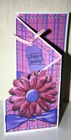 Pink Stitched Tri-fold Floral Card by Kim McKelvie -   Scrapdragon