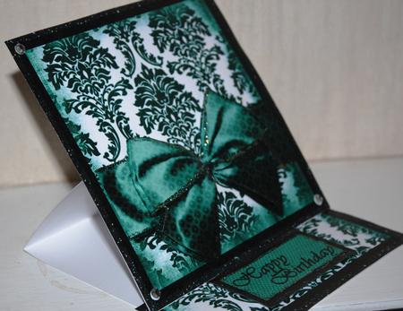 Easel Card Teal Damask with Bow by Kim McKelvie -   Scrapdragon