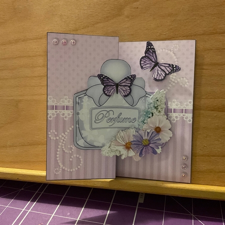 Perfume, Flowers & Lace - 3D Shaped No-Hole Fold Back Card with Decoupage Mini Kit by Kirstine Pennicott