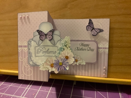 Perfume, Flowers & Lace - 3D Shaped No-Hole Fold Back Card with Decoupage Mini Kit by Kirstine Pennicott
