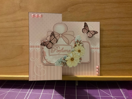 Perfume, Flowers & Lace - 3D Shaped No-Hole Fold Back Card with Decoupage Mini Kit by Kirstine Pennicott