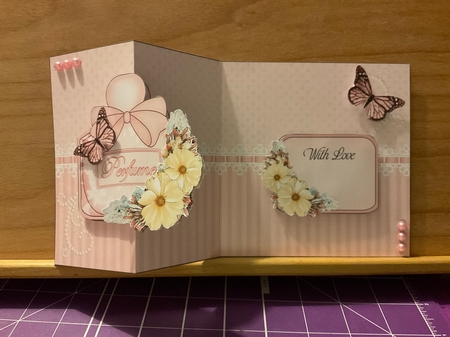 Perfume, Flowers & Lace - 3D Shaped No-Hole Fold Back Card with Decoupage Mini Kit by Kirstine Pennicott