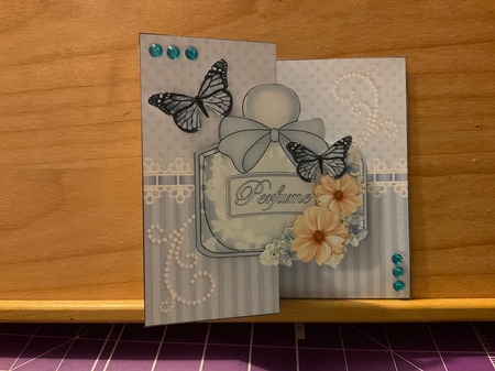 Perfume, Flowers & Lace - 3D Shaped No-Hole Fold Back Card with Decoupage Mini Kit by Kirstine Pennicott