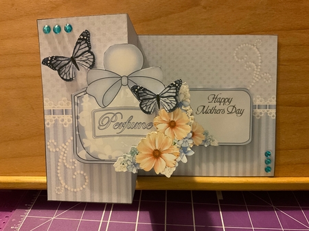 Perfume, Flowers & Lace - 3D Shaped No-Hole Fold Back Card with Decoupage Mini Kit by Kirstine Pennicott