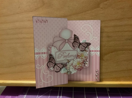 Perfume, Flowers & Lace - 3D Shaped No-Hole Fold Back Card with Decoupage Mini Kit by Kirstine Pennicott