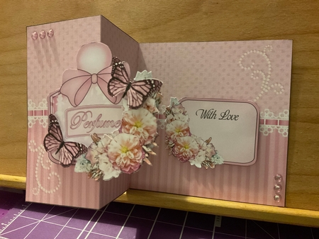 Perfume, Flowers & Lace - 3D Shaped No-Hole Fold Back Card with Decoupage Mini Kit by Kirstine Pennicott