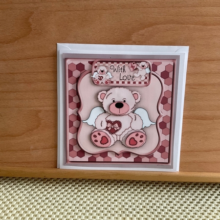 Valentine Cupid Bear Square Card Topper by Kirstine Pennicott