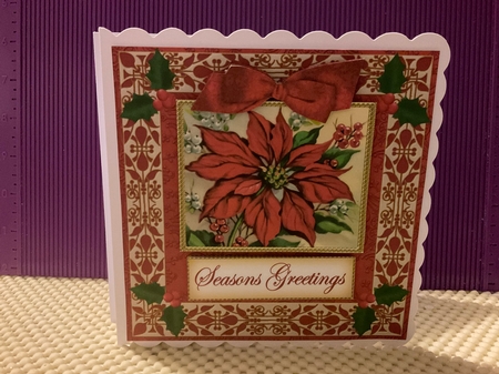 Red Poinsettia Seasons Greetings Double Frame Decoupage Topper by Kirstine Pennicott