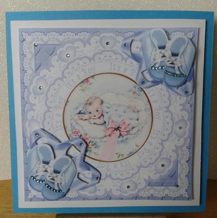 Baby Boy Its a Boy 7in Doily Decoupage Topper by Kirsty Davison