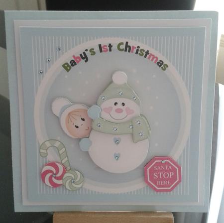 Baby's 1st Christmas Snowman Topper Blue by Kirsty Davison