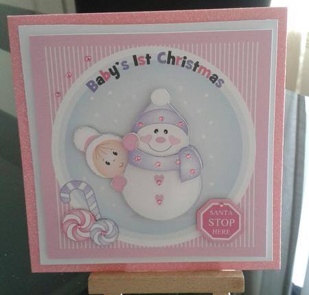 Baby's 1st Christmas Snowman Topper Pink by Kirsty Davison